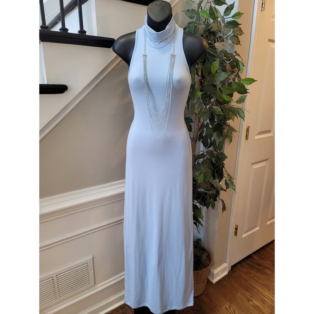 Bumpsuit Halter Gown Women's Small Light Blue Turtle Neck Side Slit Sleeveless